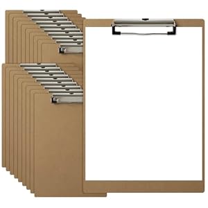 HappyHapi 20 Pack Clipboard 8.5 x 11 Letter Size Clip Boards Bulk, A4 Wooden Hardboard Office Clipboards Pack for Classroom, Work-Meetings, Brown