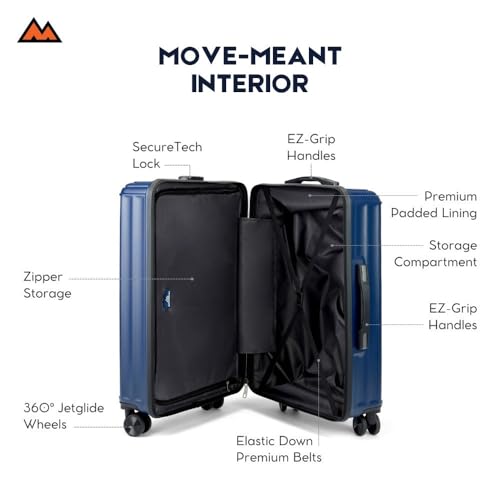 Image of MOVE-MEANT ROAMIFY Small Cabin Suitcase 55 CM 8 Wheels Number Lock Poly Carbonate Navy Blue Trolley Bag for Men & Women | 360 Degree Wheeling System Luggage | Trolley Bags for Travel