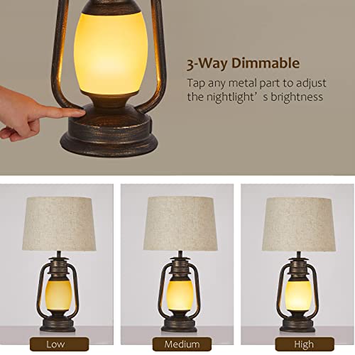 Suraielec Lantern Table Lamps Set Of 2, Rustic Lamp With Dimmable Night Light And Usb, Farmhouse Decor For Living Room, Bedroom, Nightstand, End Table, Oil Rubbed Bronze Finish #TOP1