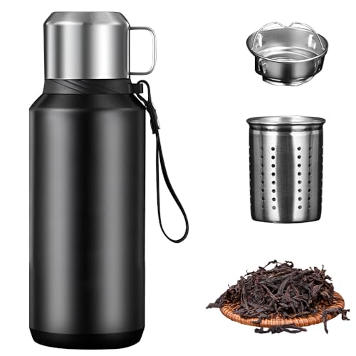 Nzkeuf Borraccia Termica da 800 ml, Bottiglia Termica Mantiene Caldo 24 ore Freddo per 24 ore, Thermos con Filtro a Strati, Borracce Termiche con Tazza per il Viaggio, Caffè e tè per lo Sport
