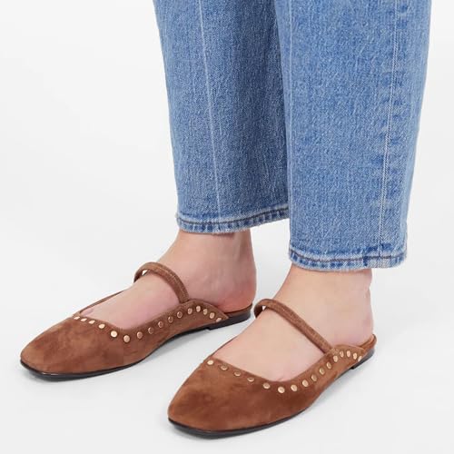 Flat Mules Sandals for Women Square Toe Mary Jane Flats Slip on Dressy Casual Slide Strappy Low Heel Backless Loafer Shoes2