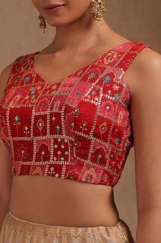 Image of Soch Womens Georgette Floral Print Padded Blouse with Zari