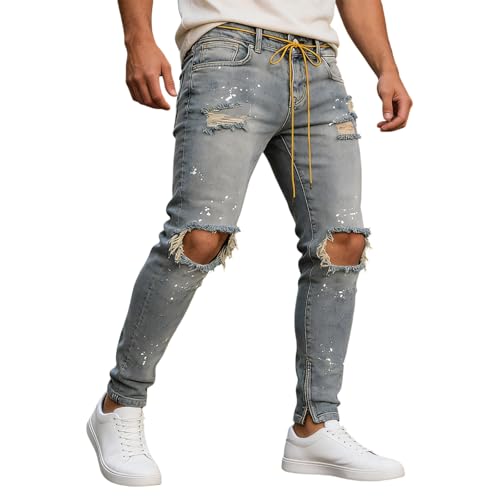Jean slim fit élastique distressed style motocycliste robuste pour homme