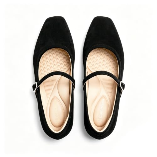 Image of Cusolemore Mary Jane Flat Shoes with Arch Support and Hidden Wedge Heel, Women Ballet Flats, Mary Jane Flats, Comfortable Dress Shoes