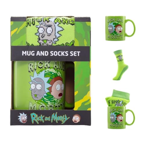 Pyramid International RICK AND MORTY - Juego de taza y calcetines – Divertido diseño de Rick y Morty, incluye calcetines acogedores a juego, duraderos y aptos para microondas, impresionante opción