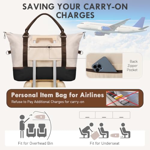 WOOMADA Weekender Overnight Bag for Women, Carry on Shoulder Travel Duffel with Shoes Compartment,Gym Bag with Toiletry Bag(beige&brown&black) by WOOMADA - Used condition - Image 6