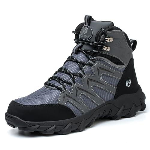 HACKLEY Hombres Zapatos de Seguridad Altos Punta de Acero, Botas de Trabajo Transpirable, Anti-pinchazos Calzado de Seguridad Industrial para Construcción Fabricación Industrial