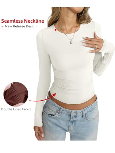 Womens Double Lined Seamless Crew Neck Shirts Basic Long Sleeve Tops Sexy Slim Fit T Shirts Casual Fall Clothes2