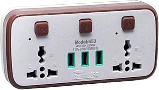 Power socket, 3 USB Charger conversion socket, 10 amp, 220 volt, 2500 watt, red, easy and save to use in residential apartments, factories, and workshop