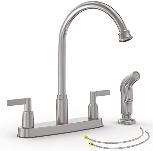 GOWIN Brushed Nickel Kitchen Faucet with Side Sprayer,2 Handle Kitchen Sink Faucet，Kitchen Faucets for Sink 3 Hole or 4 Hole,High Arc Stainless Steel 8 Inch Centerset Kitchen Faucet