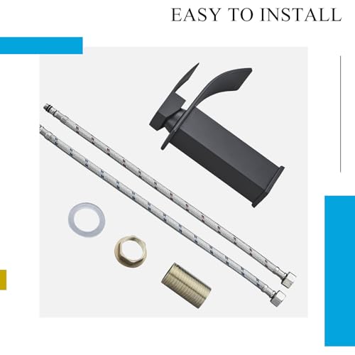 Waterfall Bathroom Taps Modern Countertop Bathroom Mixer Faucet Black Matte with G1/2'' Hoses Cloakroom Taps Hot and Cold Water Mixer - Image 7