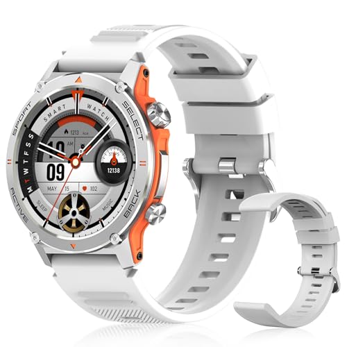 PEJE Relógio Smartwatch com Pulseira Extra - Tela AMOLED 1.43" Tela Full Touch, À Prova d'Água IP68, Faz/Recebe Chamadas,Notificações, 123+ Esportes, Assistente por Voz IA, iOS/Android(prata)
