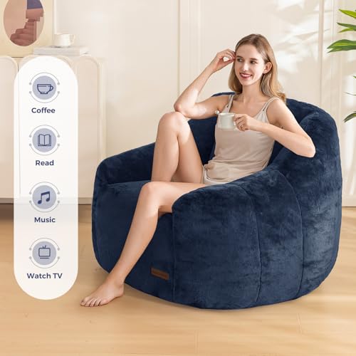Image of MAXYOYO Bean Bag Chair, Comfy Bean Bag Sofa with Back Support, Faux Fur Bean Bag Chair for Adults and Kids, Stuffed Floor Sofa for Living Room, Bedroom, Apartment, Navy