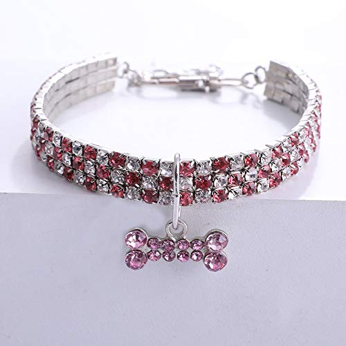 feiling Collier extensible en strass pour chat - Pour animal domestique - Pour petit chien - Réglable - Pour poodle chihuahua - Bichon frise Poméranine (M, rose) Cover