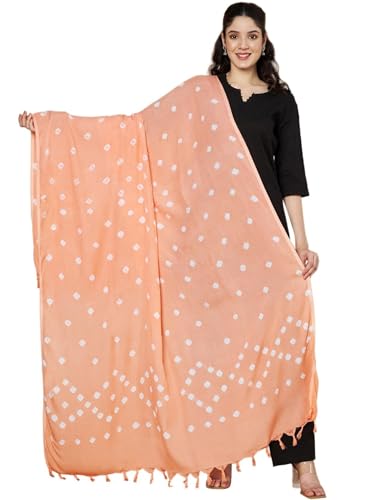 Image of Women's Cotton Rayon Bandhani Print Dupatta with Tassels 2.25 Meters | Women's cotton printed dupatta with tassels.