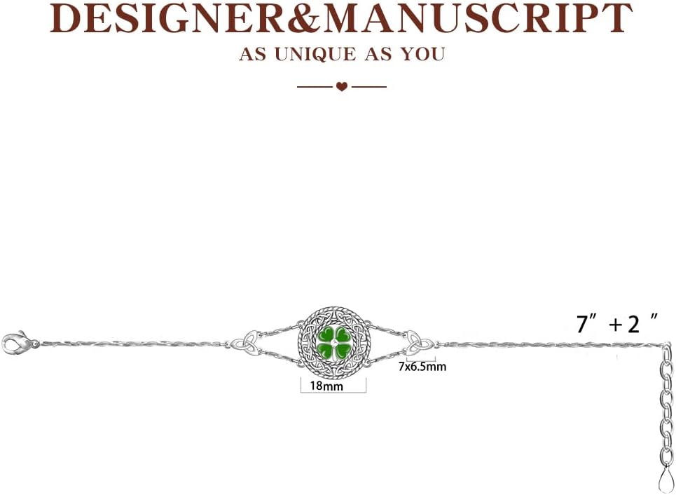 Shamrock Four Leaf Clover Bracelet for Women St Patricks Day Bracelet Sterling Silver Celtic Knot Irish Green 4 Leaf Clover Shamrock Bracelets Jewelry Charm Good Luck Gifts - Image 5