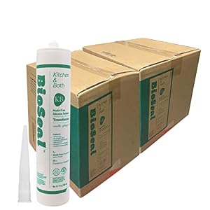 Translucent BioSeal 100% Silicone Sealant Caulk Kitchen and Bath Grade, Waterproof and No Odor No Color Change 10.1 Ounce Cartridge -Translucent 50 Set
