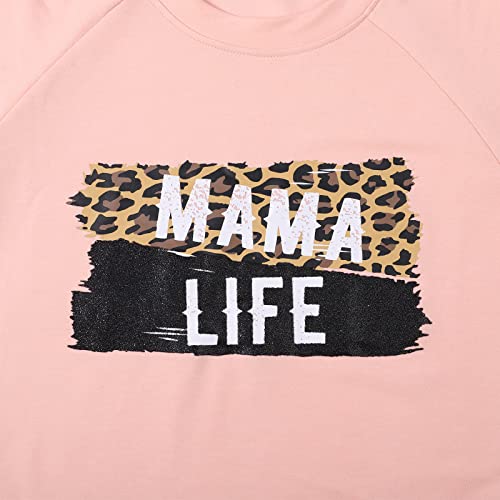 Jinting Mama Life Sweatshirt Women Leopard Mom Saying Top Tee Mother Gift Lightweight Pullover Long Sleeve Blouse #TOP5