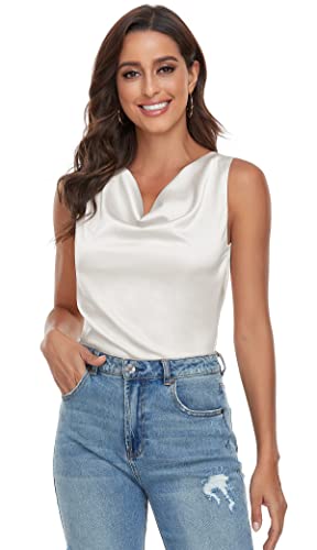 Wantschun Women's Cowl Neck Camisole Silk Satin Adjustable Spaghetti Strap Tank Top Cami Blouse S-3XL3