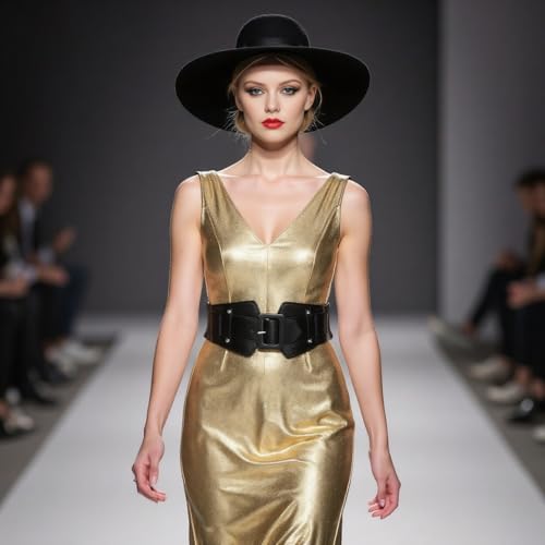 Ayliss Women Wide Elastic Waist Belt Chunky Stretchy Vintage PU Leather Cinch Corset Belt for Dresses Halloween Costume3