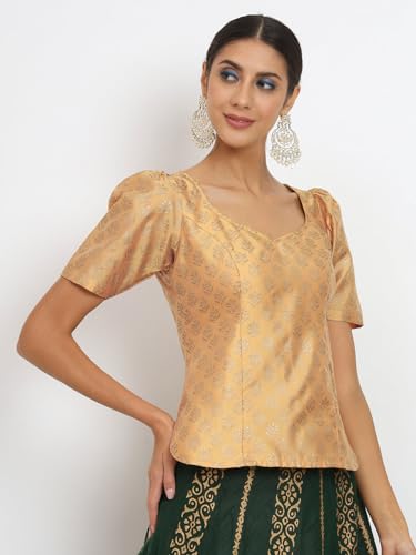 Image of studio rasa Women's Silk Blend Hand Block Printed Top for Wedding Festive Party