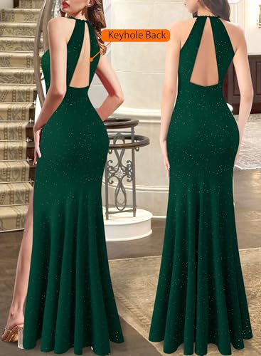 Image of VFSHOW Womens Formal Halter Keyhole Back Prom Gala Maxi Dress Evening Gown | Sexy Illusion Sweetheart Neck, High Slit, Wedding Guest, Applique, Twist Front Mermaid Dresses