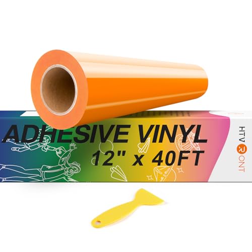 HTVRONT Orange Permanent Vinyl 12 x 40 FT Adhesive Permanent Vinyl Roll for All Cutting Machine Silhouette Cameo Cutters Signs Scrapbooking Craft Die Cutters (Glossy Orange)