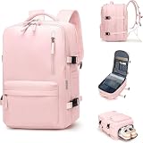 Mochila de Viagem Expansível Feminina e Masculina, Grande, Impermeável, com Compartimento para Notebook e entrada USB (Rosa)