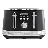 Morphy Richards Illumination 4 Slice Toaster, 7 Toast Settings, Browning Controls, Variable Width Slots, Auto Pop-up, Removeable Crumb Tray, Cord Storage, 1500W, Black, 248020