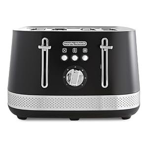 Morphy Richards Illumination 4 Slice Toaster, 7 Toast Settings, Browning Controls, Variable Width Slots, Auto Pop-up, Removeable Crumb Tray, Cord Storage, 1500W, Black, 248020