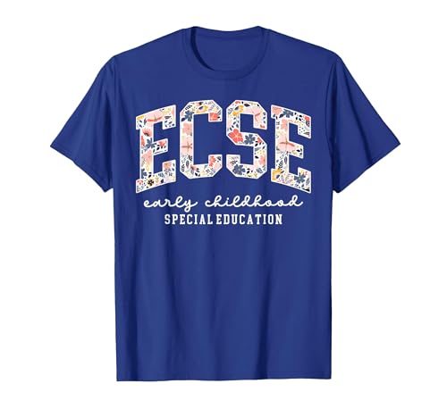 Floral ECSE Early Childhood Special Education SPED Teacher T-Shirt, Men, Royal Blue, X-Large