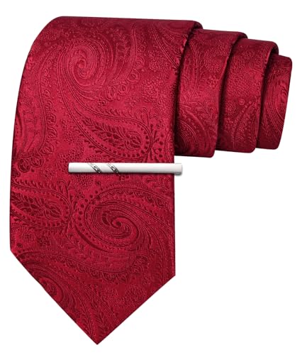 Image of Barry.Wang Paisley Tie for Men Silk Woven Necktie and Tie Clip Set Wedding Party Business Formal