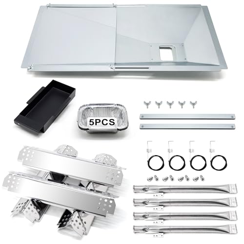 Hipoilk Grill Replacement Parts for Nexgrill 4 Burner 720-0830H, 720-0783E, 720-0830A, Adjustable Grill Grease Tray with Catch Pan, Heat Plates, Burners and Igniters Kit for Nexgrill