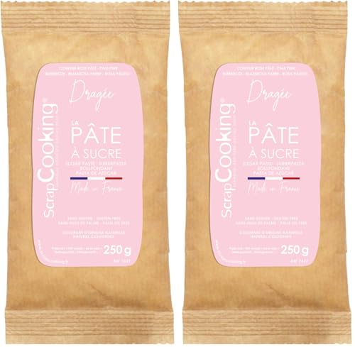 ScrapCooking - Pâte à Sucre Rose « Dragée » 250 g - Colorant d’Origine Naturelle - Sans Gluten, Sans Huile de Palme - Pour Gâteaux, Pâtisseries - Fabriquée en France - 7627 (Lot de 2)
