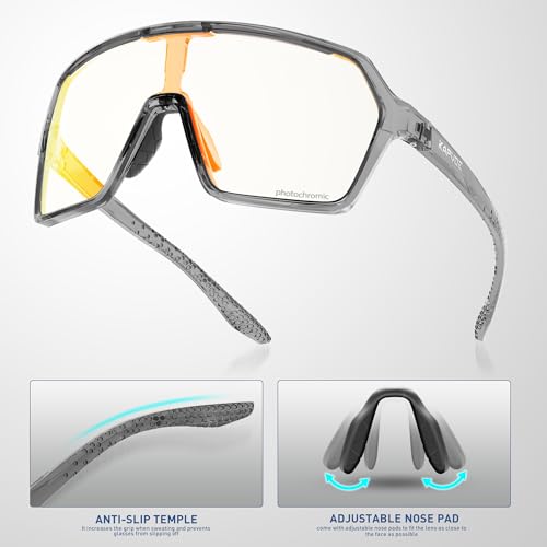 KAPVOE Photochromic Cycling Glasses Men Women Clear MTB Sports Sunglasses TR90 Biking Goggles Transition Bicycle Glasses Triathlon Running UV Protection Red — view 4