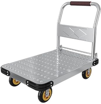 Flatbed Dolly, Thick Steel Trailer, Large, Steel Load Capacity 460.4 lbs 2,200 kg, Silent, 360  Rotatable Casters with Brake, 35.4 x 23.6 inches 90 x 60 cm, Agriculture, Construction, Disaster