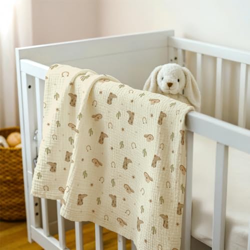 Image of SANDJEST Cowboy Minky Muslin & Dotted Blanket 30x40 in Gift for Holiday, Gender Reveal Party, Hospital Visit, Baptism