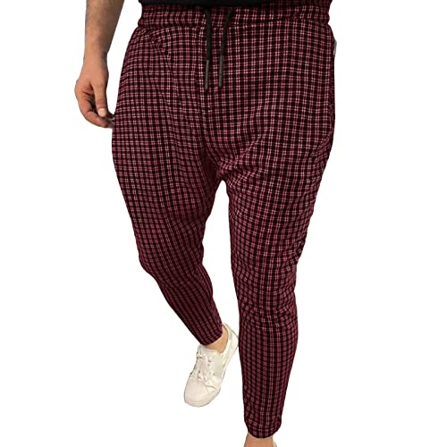JEsilunmaMY Men's Plaid Jogger Pants Drawstring Elastic Waist Sweatpant with Pockets Slim Fit Athletic Running Lounge Pants (Red,3X-Large)