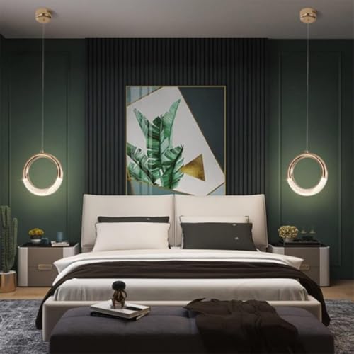 Gold Color Acrylic Lampshade Ceiling Pendant Light LED Source Metal Lamp 7.8 In Bedroom Decorative Hanging [3]