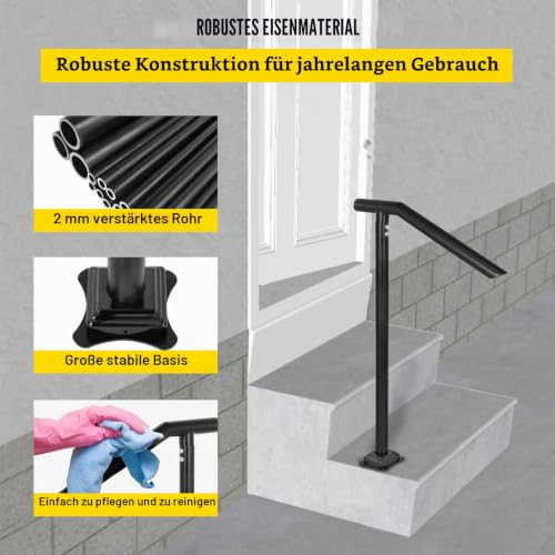 Happybuy Treppengeländer Stahl 102x71,3 cm Handlauf 150 kg Traglast Eingangsgeländer formschön Handlauf Außen Rohrdicke 2 mm Ideal für Outdoor-Garten Hinterhof