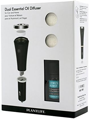Plantlife Dual Essential Oil Diffuser Gift Set for Car, Home or Work with Citrus Burst Essential Oil, Black