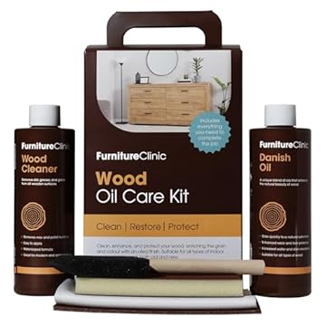 Wood Oil Kit - for Oiling & Restoring All Indoor & Outdoor Wooden Surfaces Such as Furniture, Worktops & Doors. Contains 250ml Danish Oil, 250ml Wood Cleaner, Sanding Pads, Brushes, Cloths.