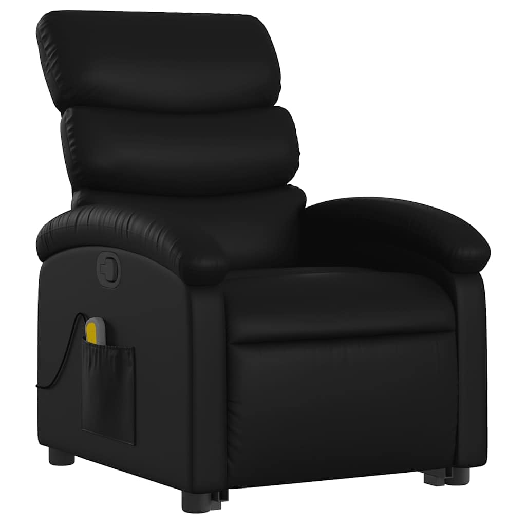 Sillón elevador reclinable con masaje de 6 puntos, función de elevación eléctrica y marco estable de piel sintética negra, asiento cómodo y asa de reclinación manual