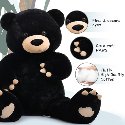 MorisMos XXL Ours en Peluche Geant 150cm, Noir Nounours Géant Kawaii Peluche Géante avec Empreinte de Patte 1.5m Ours Peluche GrosseTeddy Bear Grand Cadeau pour Enfant Anniversaire Deco – Image 3