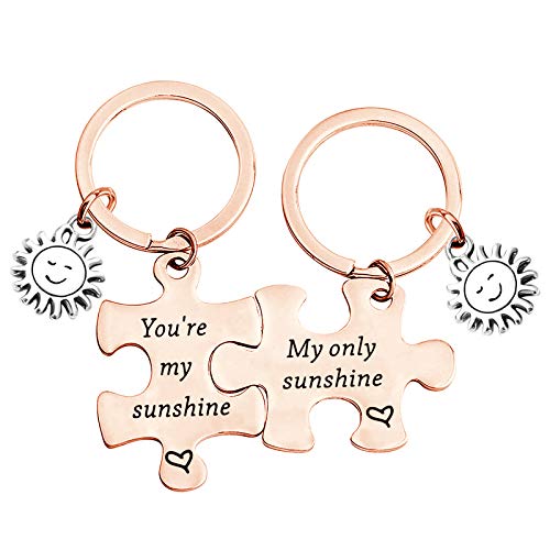 Zuo Bao Couple Jewelry You Are My Sunshine My Only Sunshine Key Ring Stainless Steel Jigsaw Puzzle Piece Matching Pendant Keychain Set( Sunshine set K-RG)