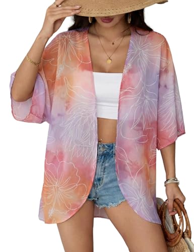 Image of Chunoy Women Floral Beach Wear Cover Up Chiffon Kimono Cardigan Open Front Blouse Beach Resort Wear for Swimwear 2026