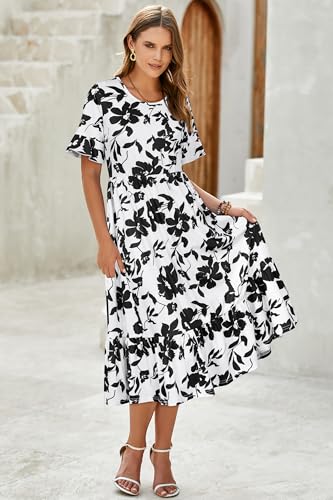 Image of STYLEWORD Womens Summer Casual Short Sleeve Flowy Midi Beach Dress