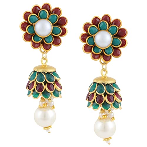 Gold Tone Indian Bollywood Ethnic American Diamond Designer Jhumka Jhumki Earrings Jewelry For Girls/Women (Multicolor) #TOP4