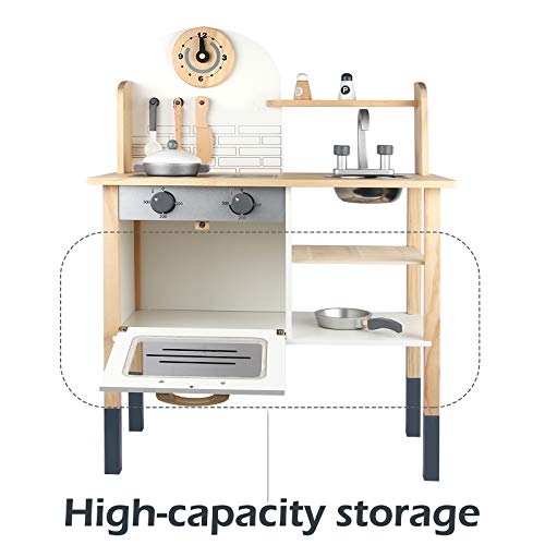 Toddlers Wooden Pretend Play Kitchen Set for Kids , Best Toys Gifts for Boys and Girls - with Cookware Accessories - Thumbnail 3