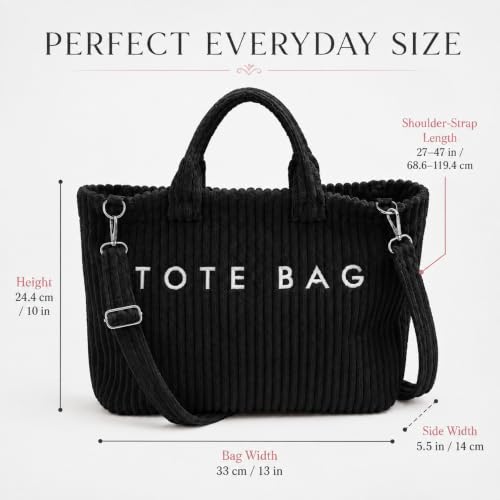 Image of Kawn Korean Tote Bag Aesthetic Corduroy Canvas Handbag for Women Zipper Casual Large Capacity Shoulder Bag with Pockets Versatile Everyday use for College Work Travel & Shopping